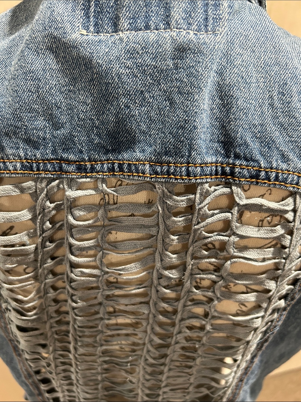 Vintage Havana Blue Denim Sleeveless Vest with Lace-Up Panels - Picture 3 of 6